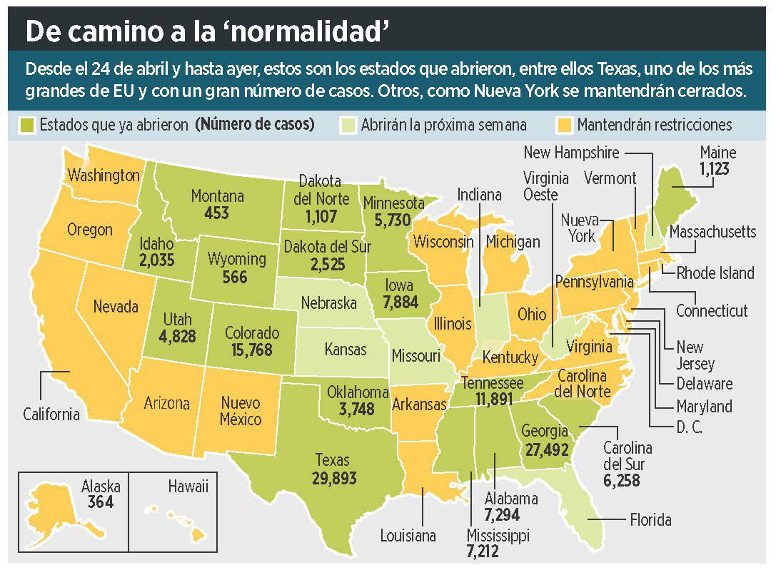 MAPA DE ESTADOS UNIDOS ANTE COVID-19